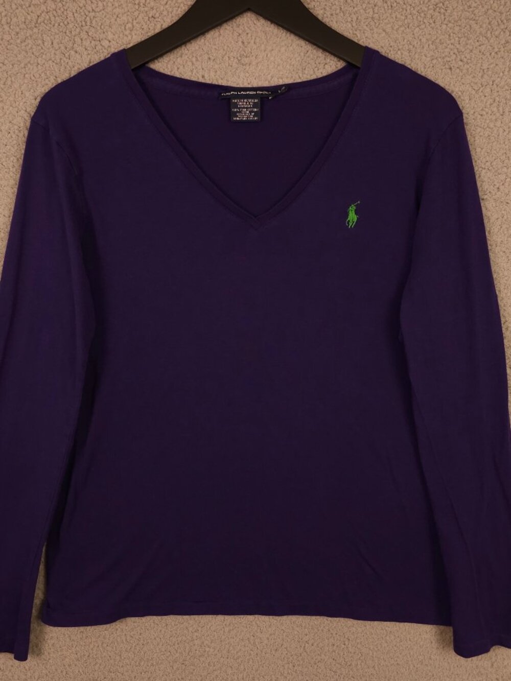 Ralph Lauren Sport Shirt Womens Large Purple V Neck Long Sleeve Lightweight Tee